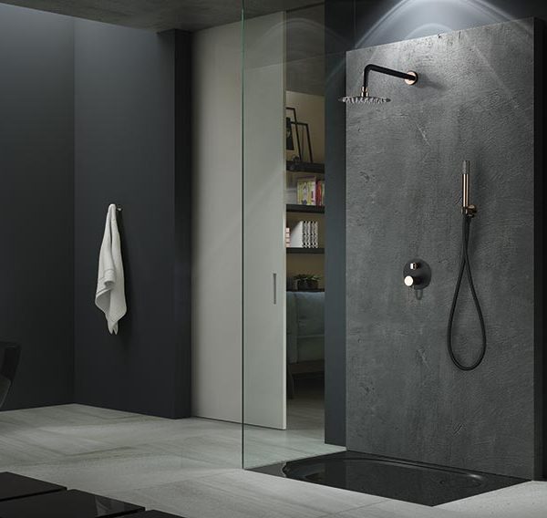 Grifería Empotrada Monomando Milos Negro Oro Rosa