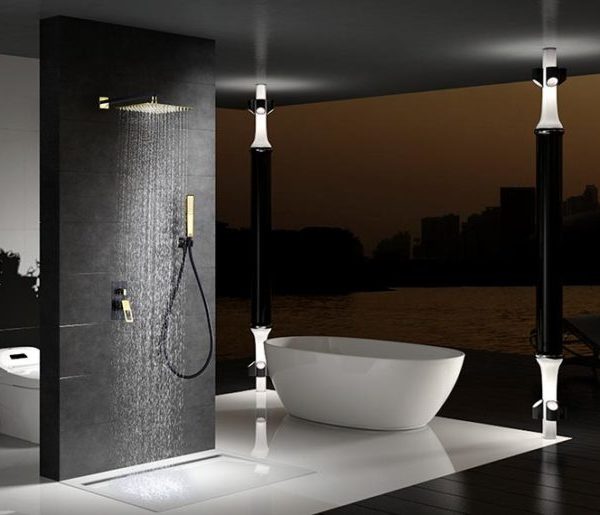 Grifería Empotrada Monomando Suecia Negro Oro Brillo