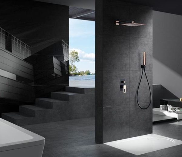 Grifería Empotrada Monomando Suecia Negro Mate Oro Rosa