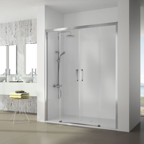 Frontal Ducha S400 CU100 2 Fijos+ 2 Puertas Correderas Vidrio Transparente