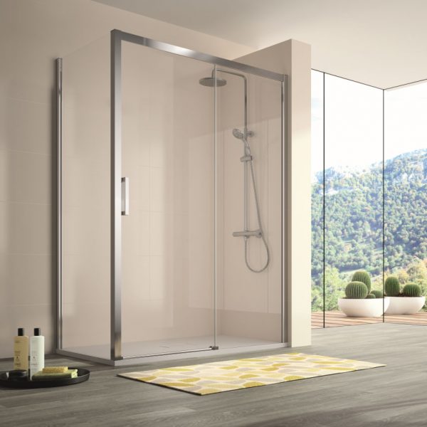 Frontal Ducha S400 CU607 Fijo + Puerta Corredera Vidrio Transparente