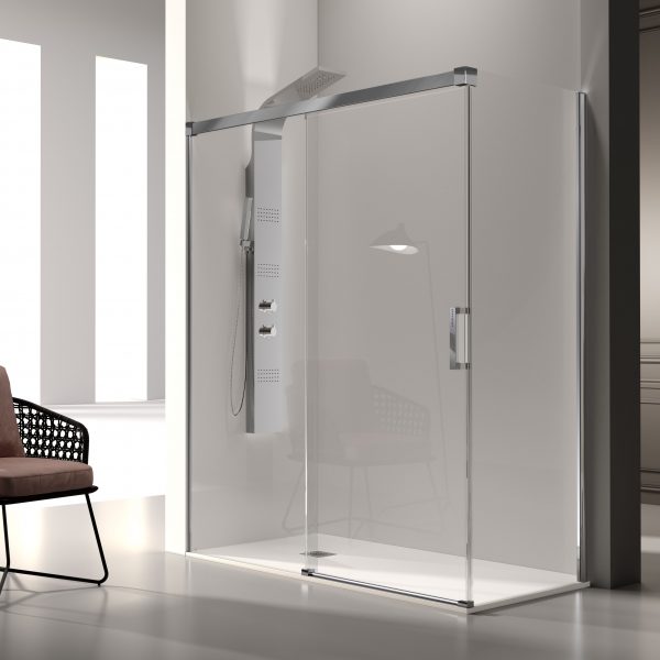 Frontal Ducha Glase GS102 Fijo + Puerta Corredera Vidrio Transparente