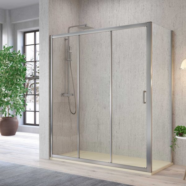 Frontal Ducha Diana DI101 Fijo+2 Puertas Correderas Vidrio Transparente