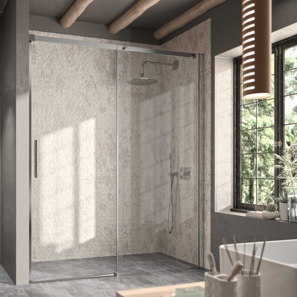 Frontal Ducha Luna LU102 Fijo + Puerta Corredera Vidrio Transparente