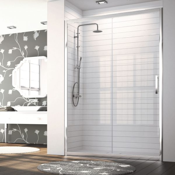 Frontal Ducha S300 TR 102 Fijo + Puerta Corredera Vidrio Transparente