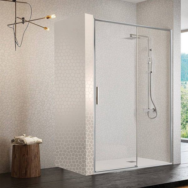 Frontal Ducha Masela MS102 Fijo + Puerta Corredera Vidrio Transparente