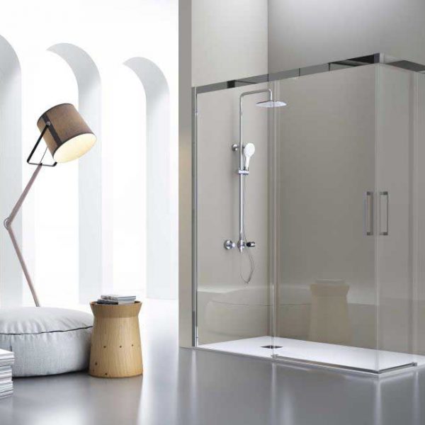 Angular Ducha Luka Acero Inox LK105 2 Fijos + 2 Puertas Corredera Vidrio Transparente