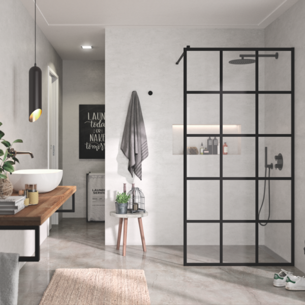 Panel Fijo De Ducha Fresh FR103 Negro Mate Con Aluminio Perimetral Decor industrial Cuadros