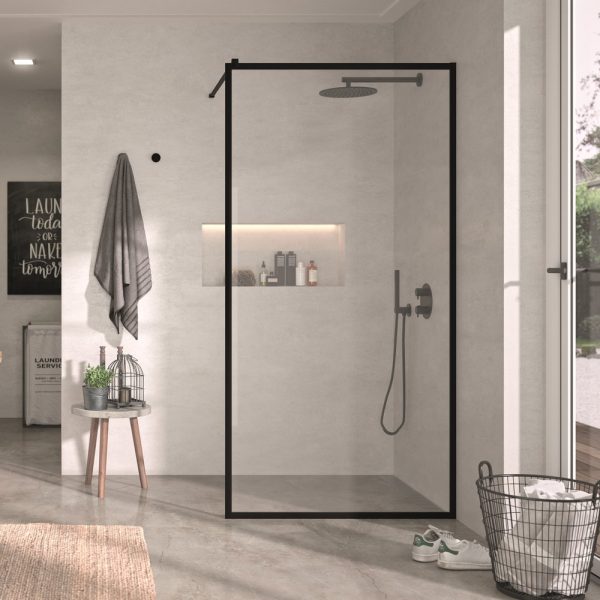 Panel Fijo De Ducha Fresh FR103 Negro Mate Con Aluminio Perimetral Vidrio Transparente