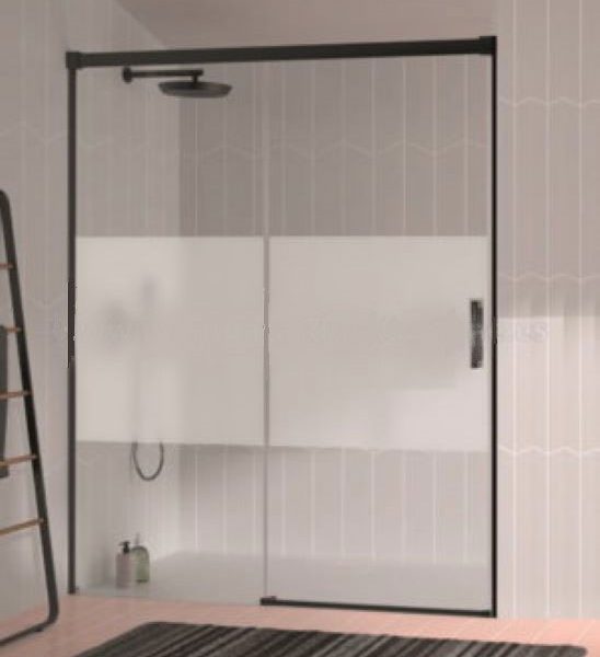 Frontal Ducha Glase GS102 Lacado Negro Mate Fijo + Puerta Corredera Vidrio Decor Bora