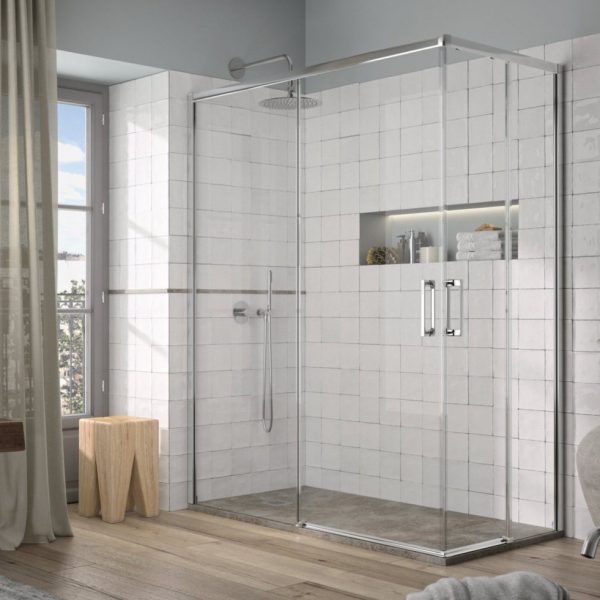 Angular Ducha YOKO YK607+YK607 2 Fijos + 2 Puertas Corredera Vidrio Transparente