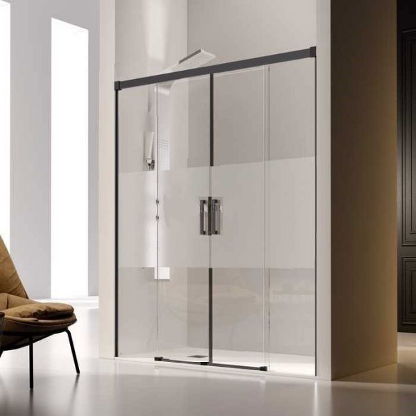 Frontal Ducha Glase GS 100 05 Lacado Negro Mate 2 Fijos+ 2 Puertas Correderas Decor Bora