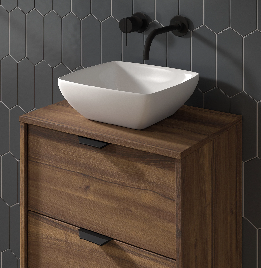 Mueble de baño de suelo de 60 cm con lavabo sobre encimera acabado black  Modelo Granada