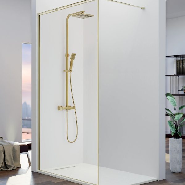 Fresh Arena Panel Fijo de Ducha Cerco Perimetral en Aluminio de 0,4cm Vidrio Transparente FA633 36. 34 Gun Metal.