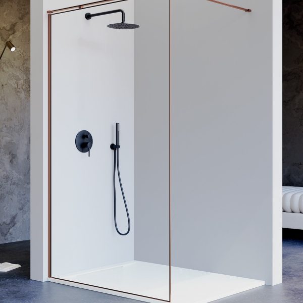 Fresh Arena Panel Fijo de Ducha Cerco Perimetral en Aluminio de 0,4cm Vidrio Transparente FA633 36. 39 Bronce cepillado.