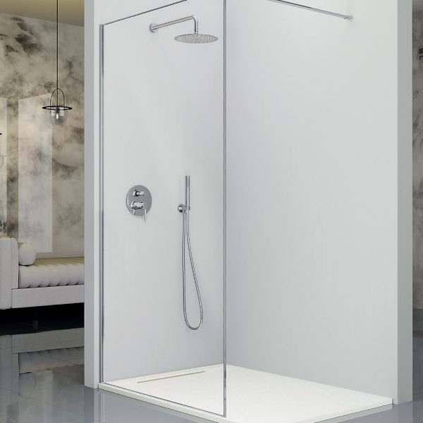 Fresh Arena Panel Fijo de Ducha Cerco Perimetral en Aluminio de 0,4cm Vidrio Transparente FA633 36. 16 Plata Brillo