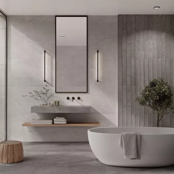 Baño con pavimento de ls serie Montblanc.