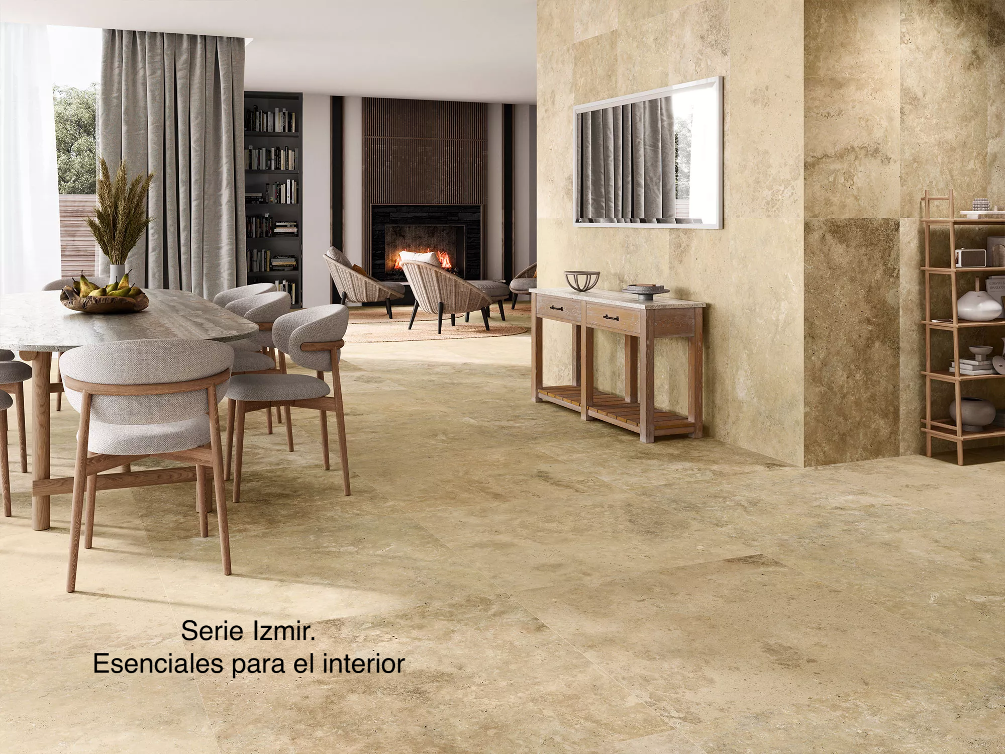 Salón con pavimento de la serie Izmir